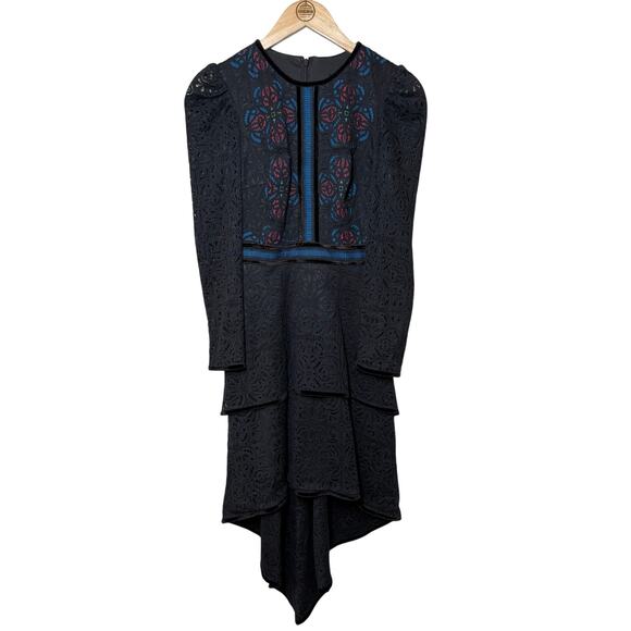 Tadashi Shoji Women’s Victoire High-Low Long Sleeve Lace Dress BLK Wednesday 00 - Picture 1 of 10